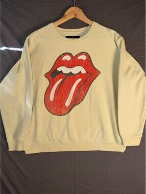 Rolling Stones Sweatshirt Medium Yellow Tongue Logo Graphic Crewneck